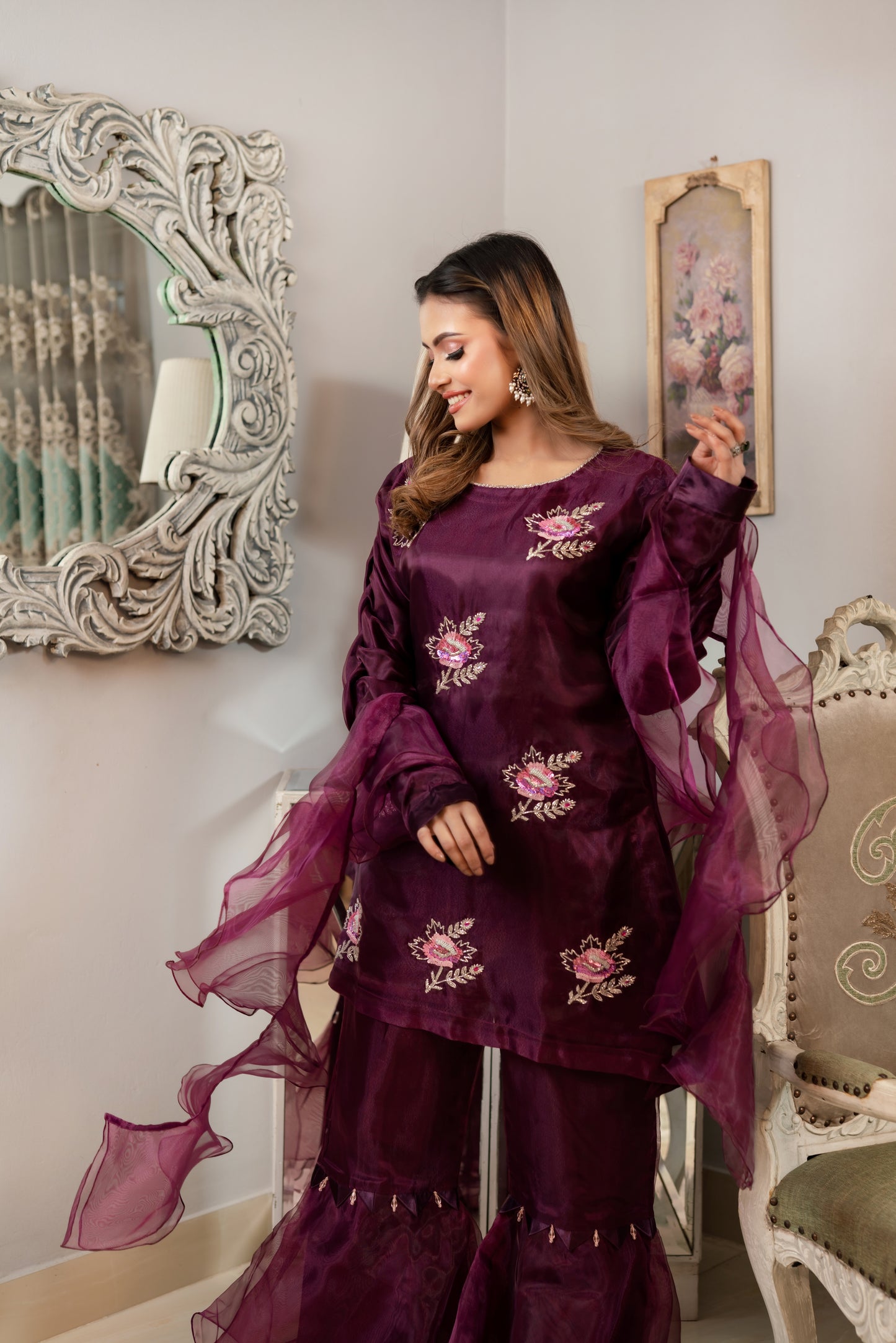 Elegant Maroon Kurti Set