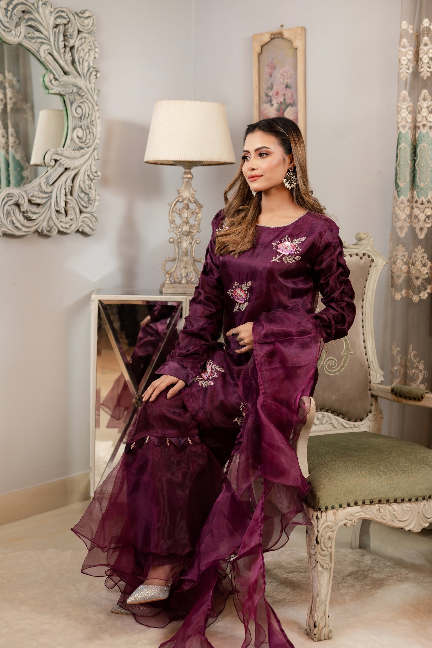 Elegant Maroon Kurti Set