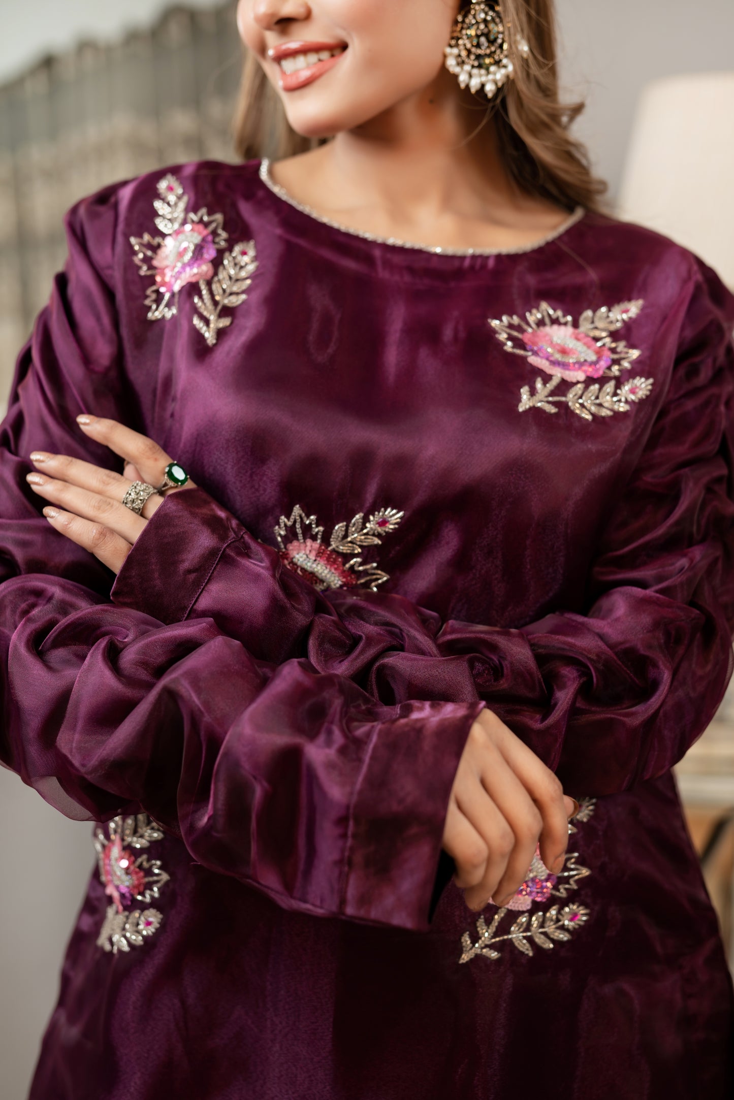 Elegant Maroon Kurti Set