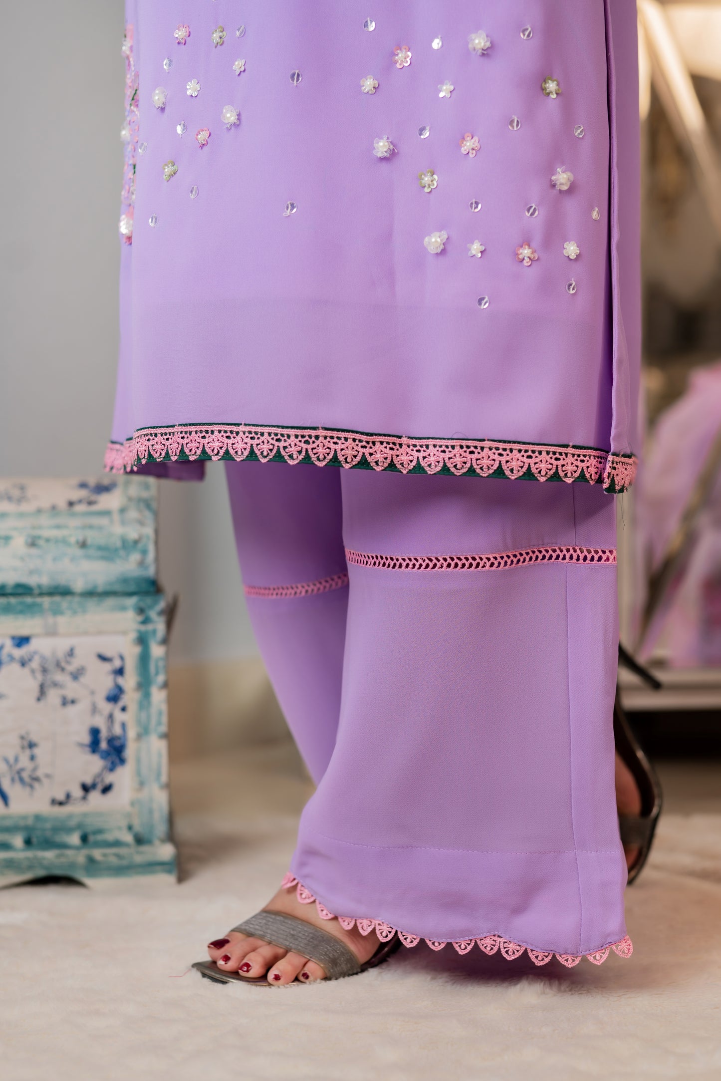 Lavender Elegance Embroidered Kurti Set