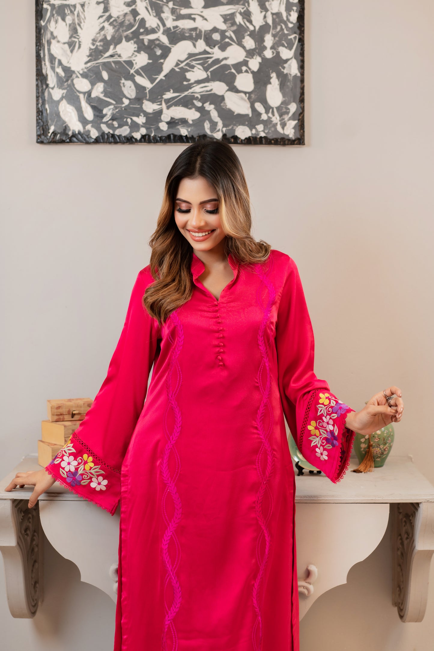 Vibrant Elegance Floral Embroidered Kurti Set
