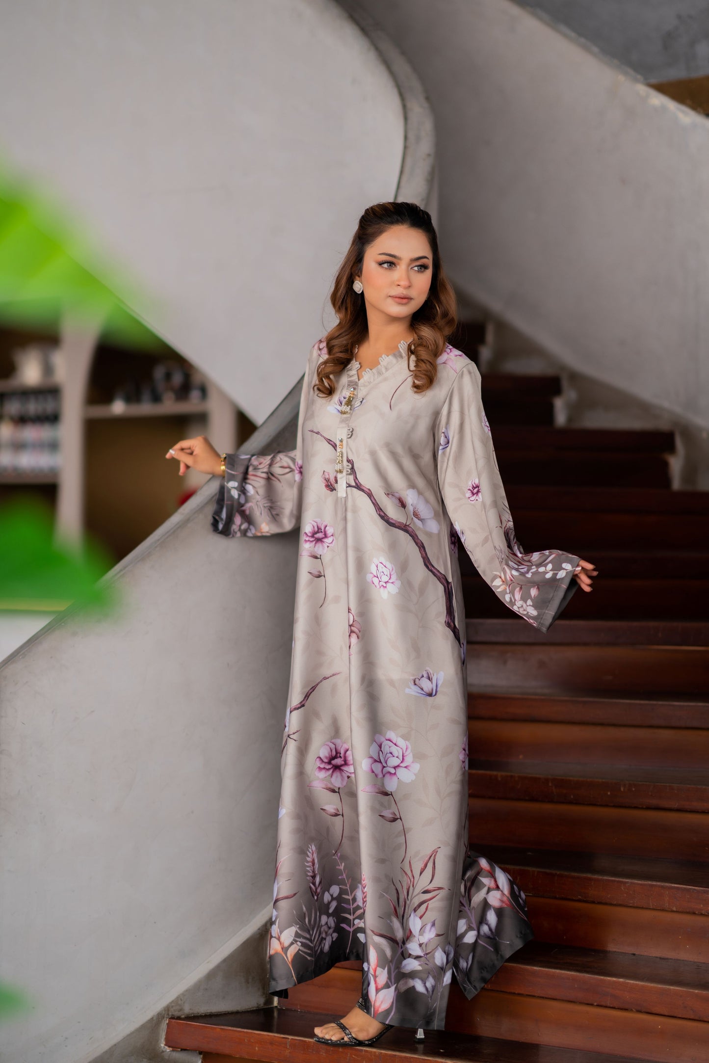 Noir Floral Elegance Long Kameez Set