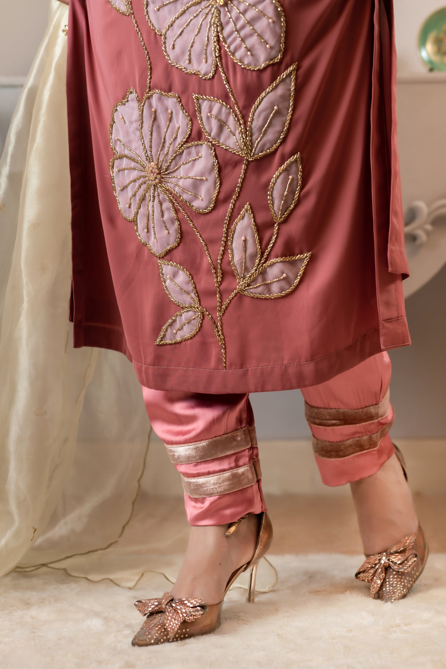 Satin Pants with Velvet Accents
