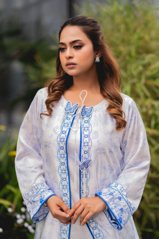 Ivory Azure Bloom Shrug Set