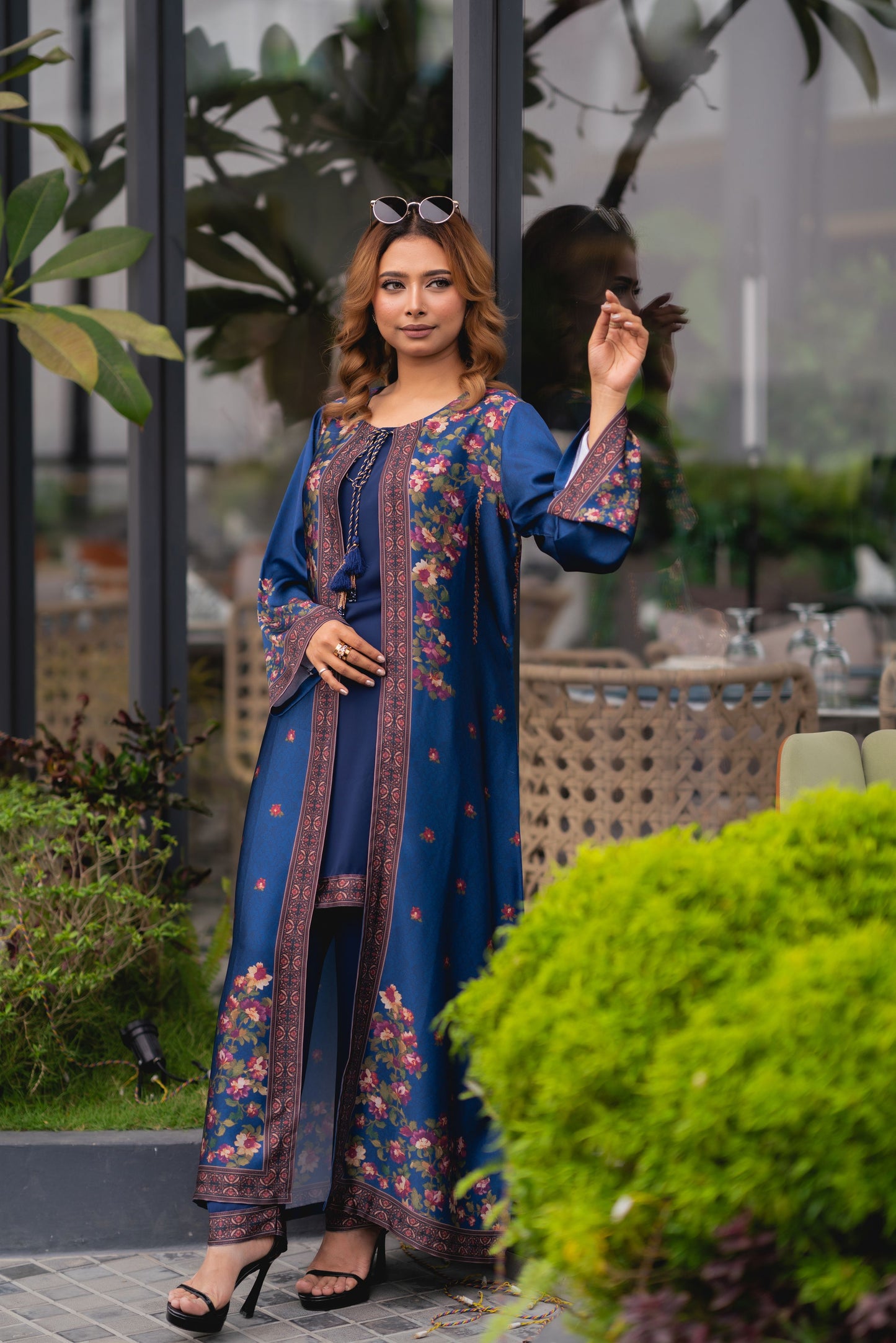 Midnight Bloom Printed Shrug Set