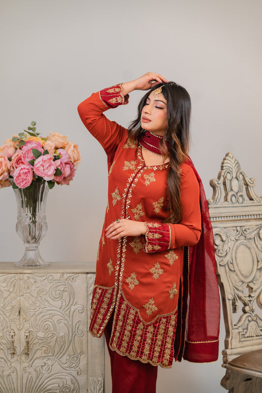 Rusty Maroon Short Kurti Set