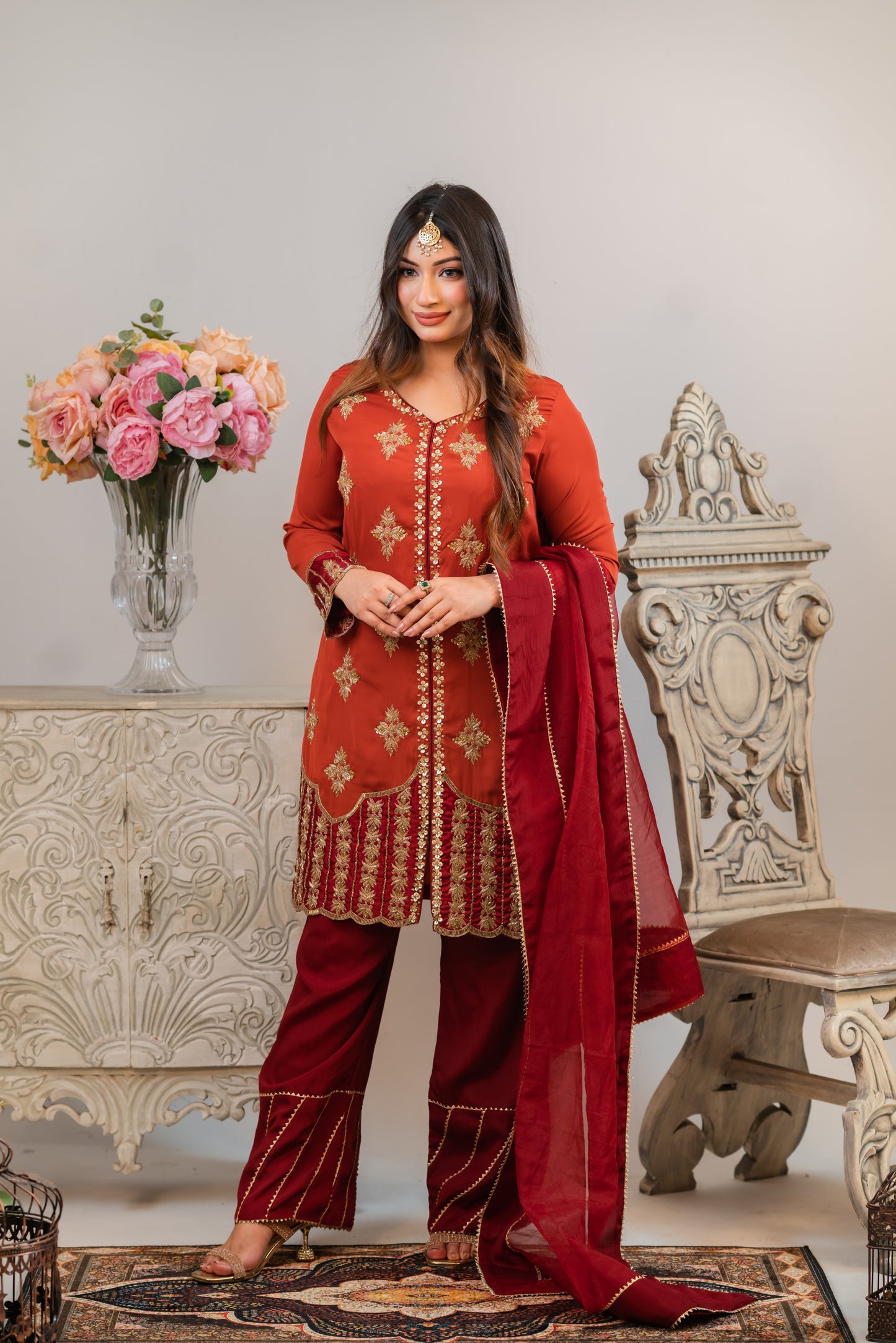 Rusty Maroon Short Kurti Set