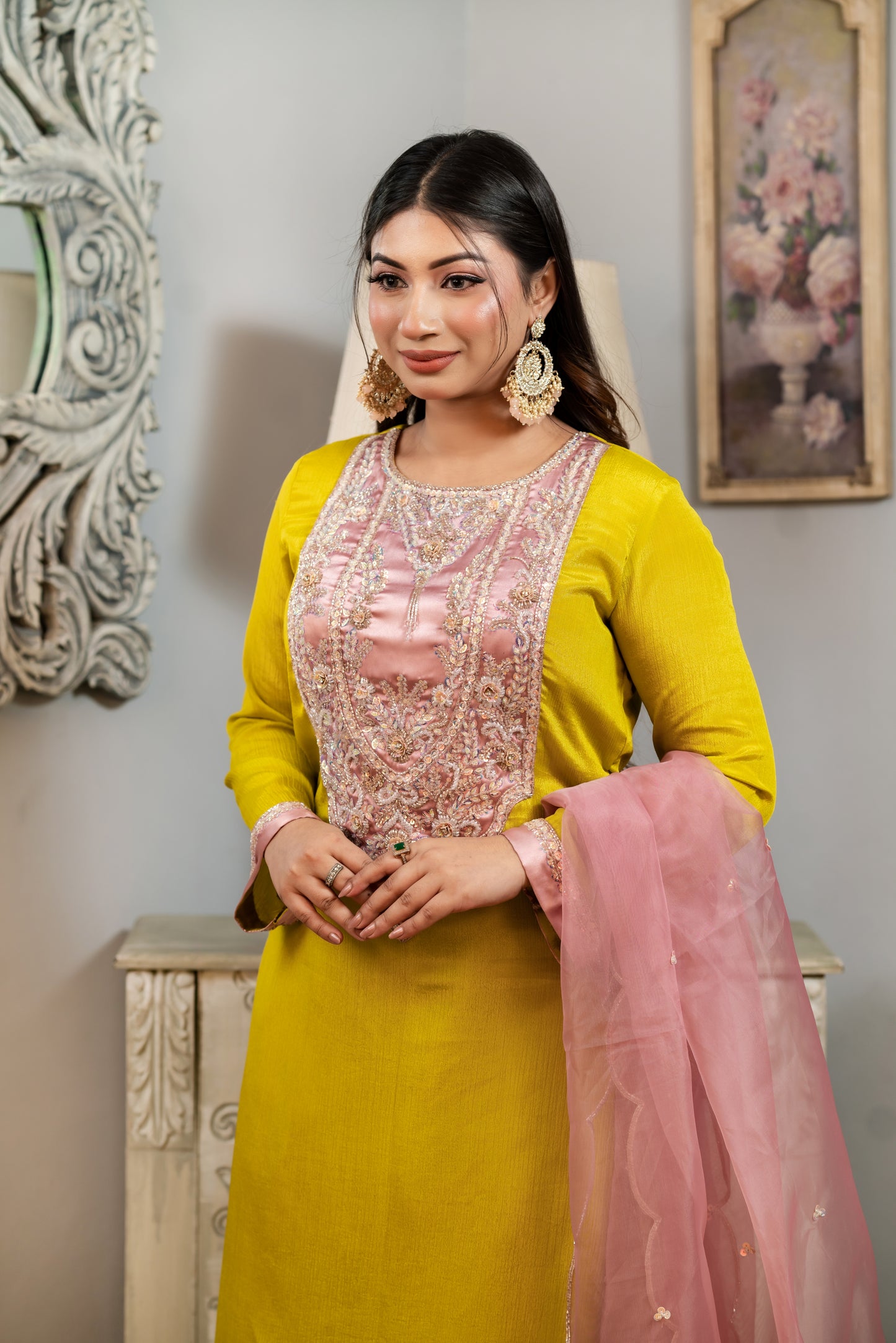 Vibrant Yellow Embroidered Kameez