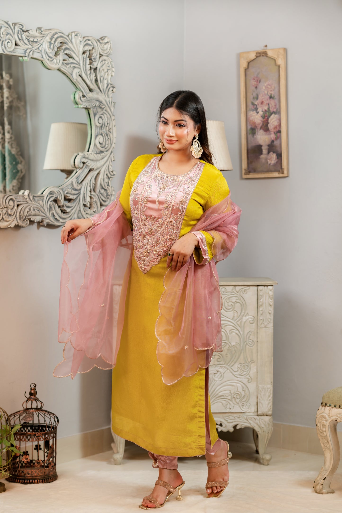 Vibrant Yellow Embroidered Kameez