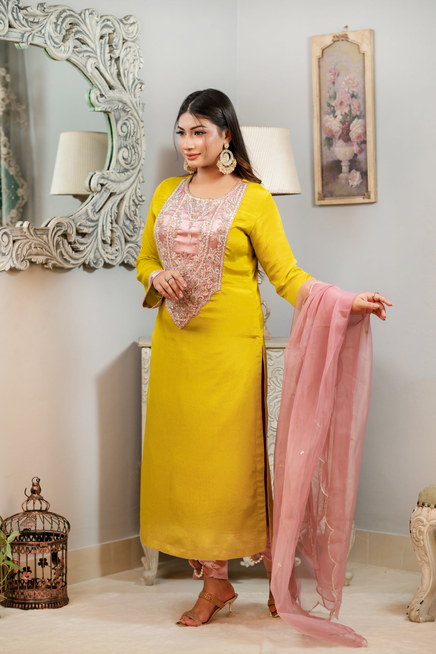 Vibrant Yellow Embroidered Kameez