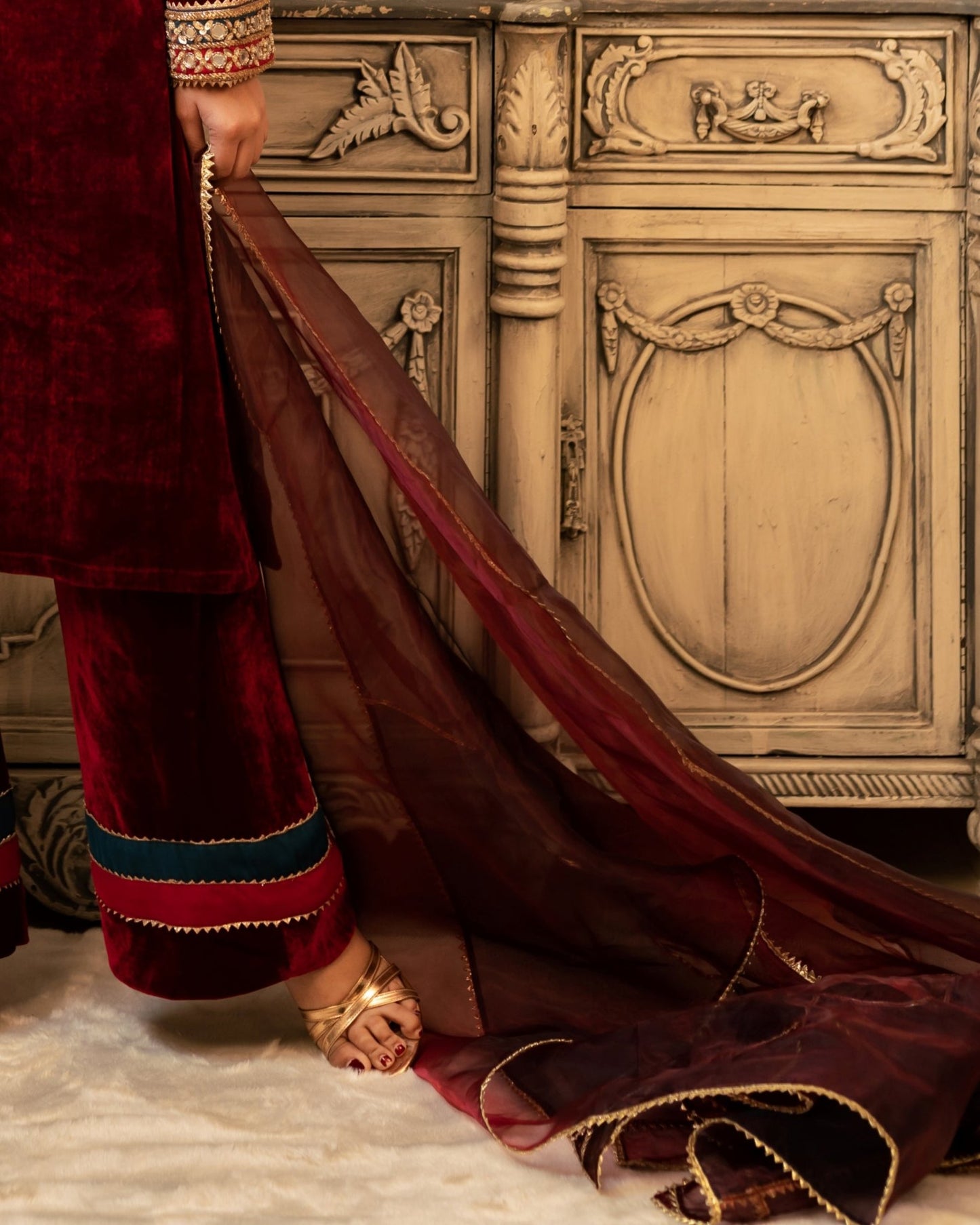 Maroon Sheer Dupatta