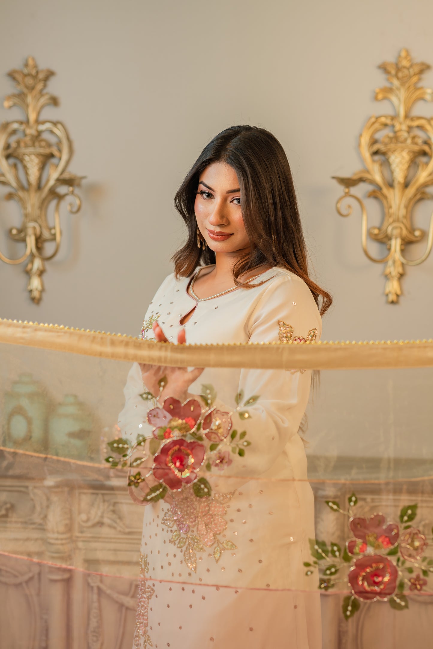 Ivory Floral Karchupi Kurti Set