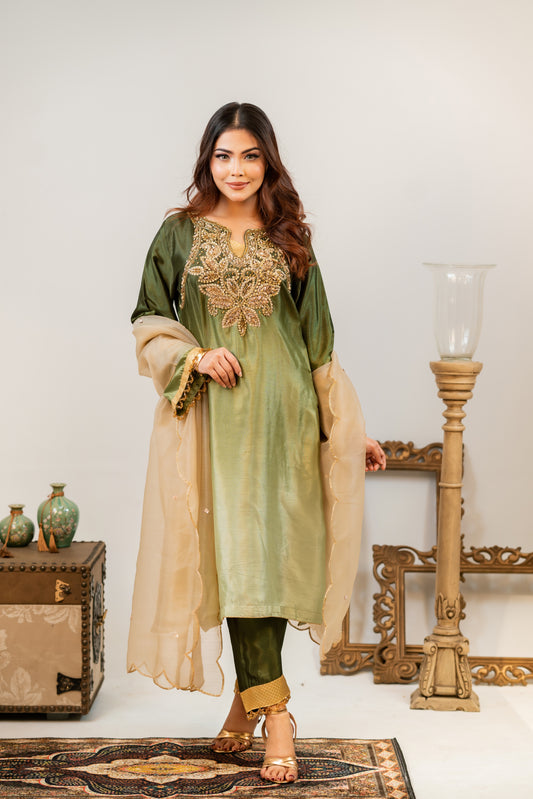Elegant Olive Ombre Kameez Pant