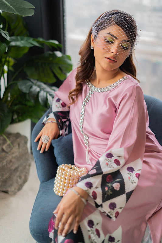 Blush Elegance Floral Printed Long Kameez & Pant Set