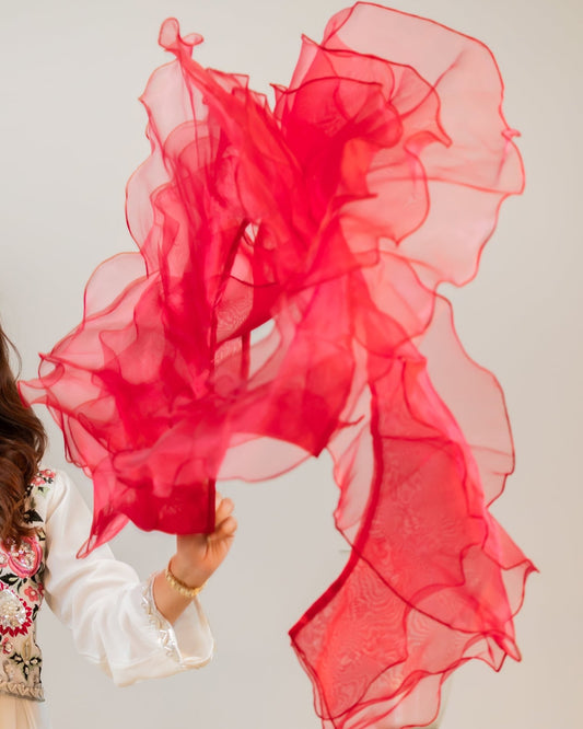 Red Ruffle Dupatta