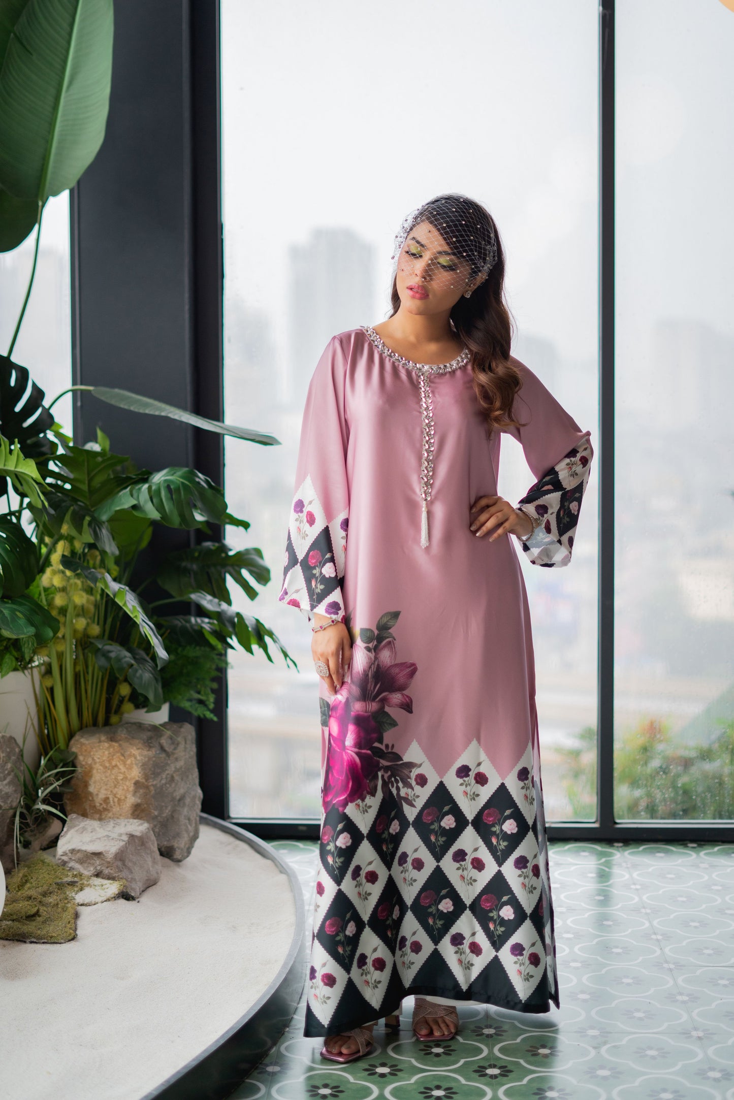Blush Elegance Floral Printed Long Kameez & Pant Set