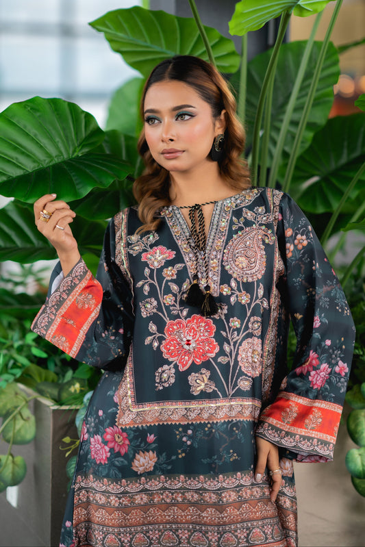 Midnight Rouge Printed Long Kameez And Pant Set