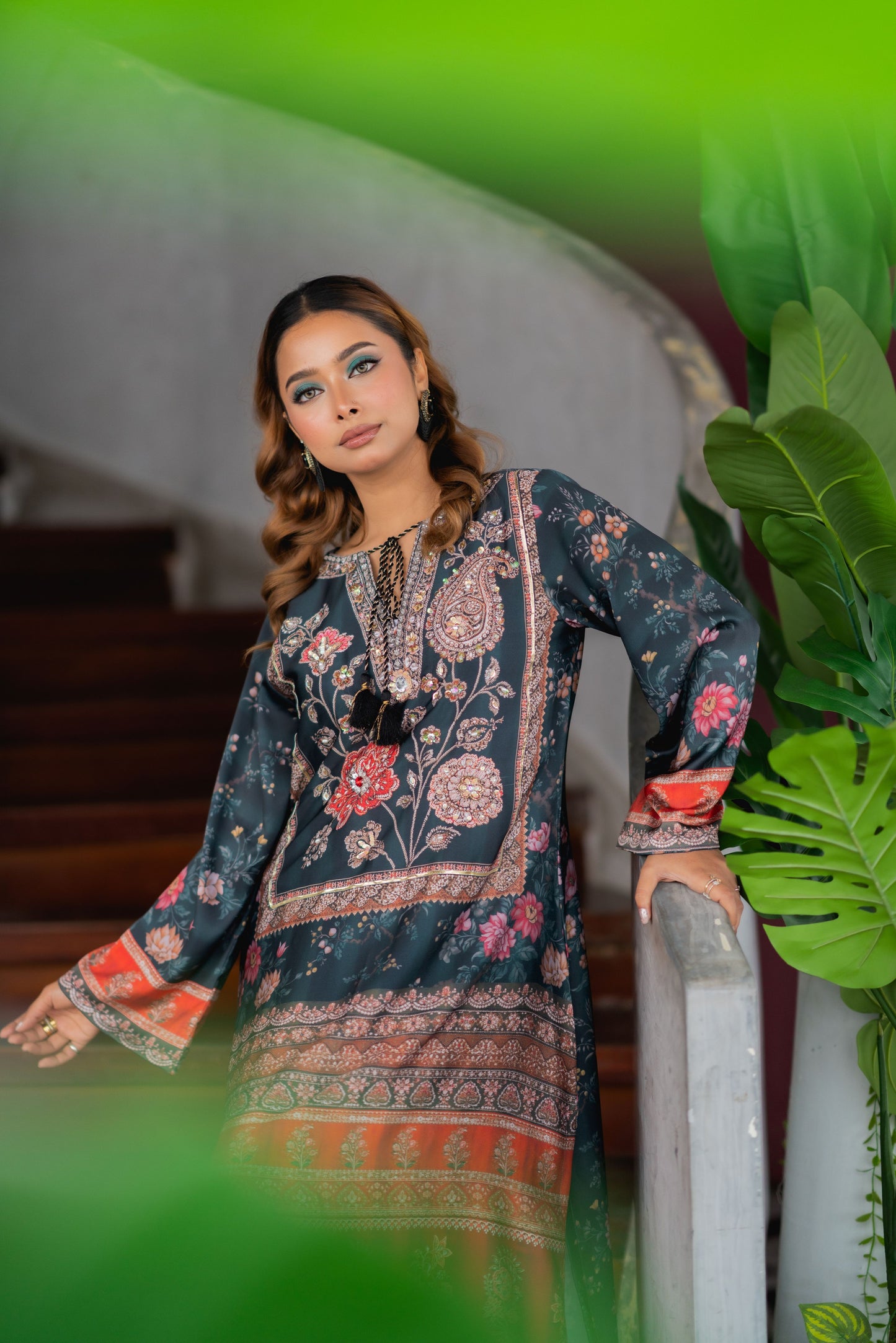 Midnight Rouge Printed Long Kameez And Pant Set
