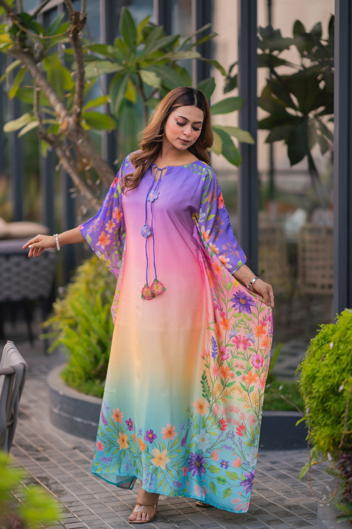 Sunset Bloom Gradient Kaftan and Pant