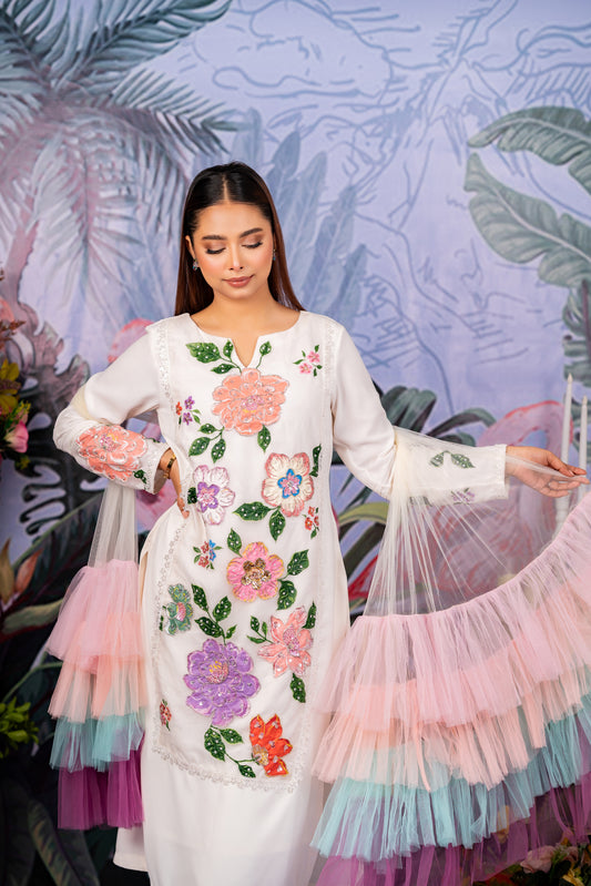 Floral Bloom Handpainted Kameez