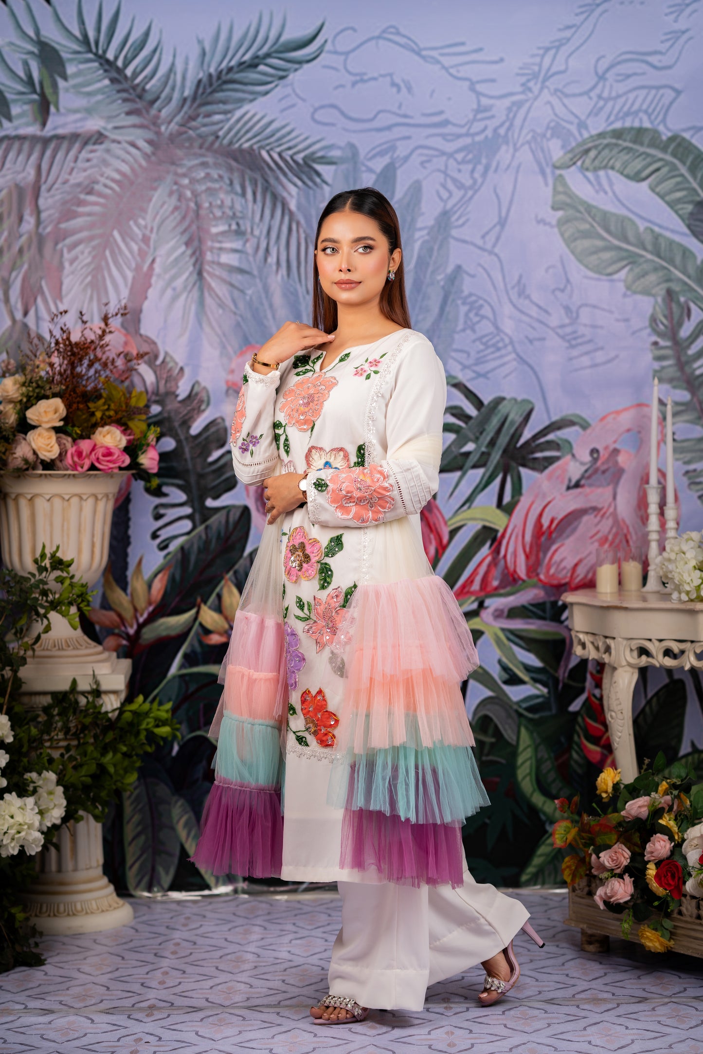 Floral Bloom Handpainted Kameez