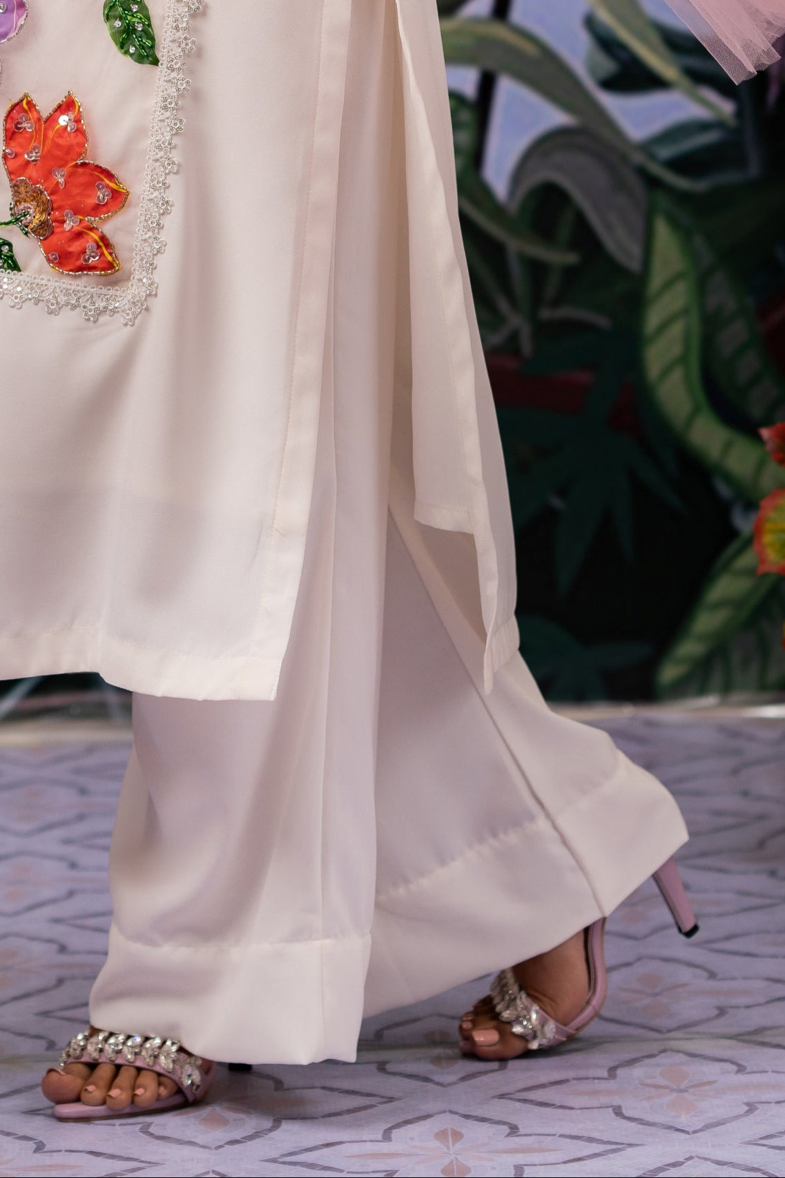 White Embroidered Pant