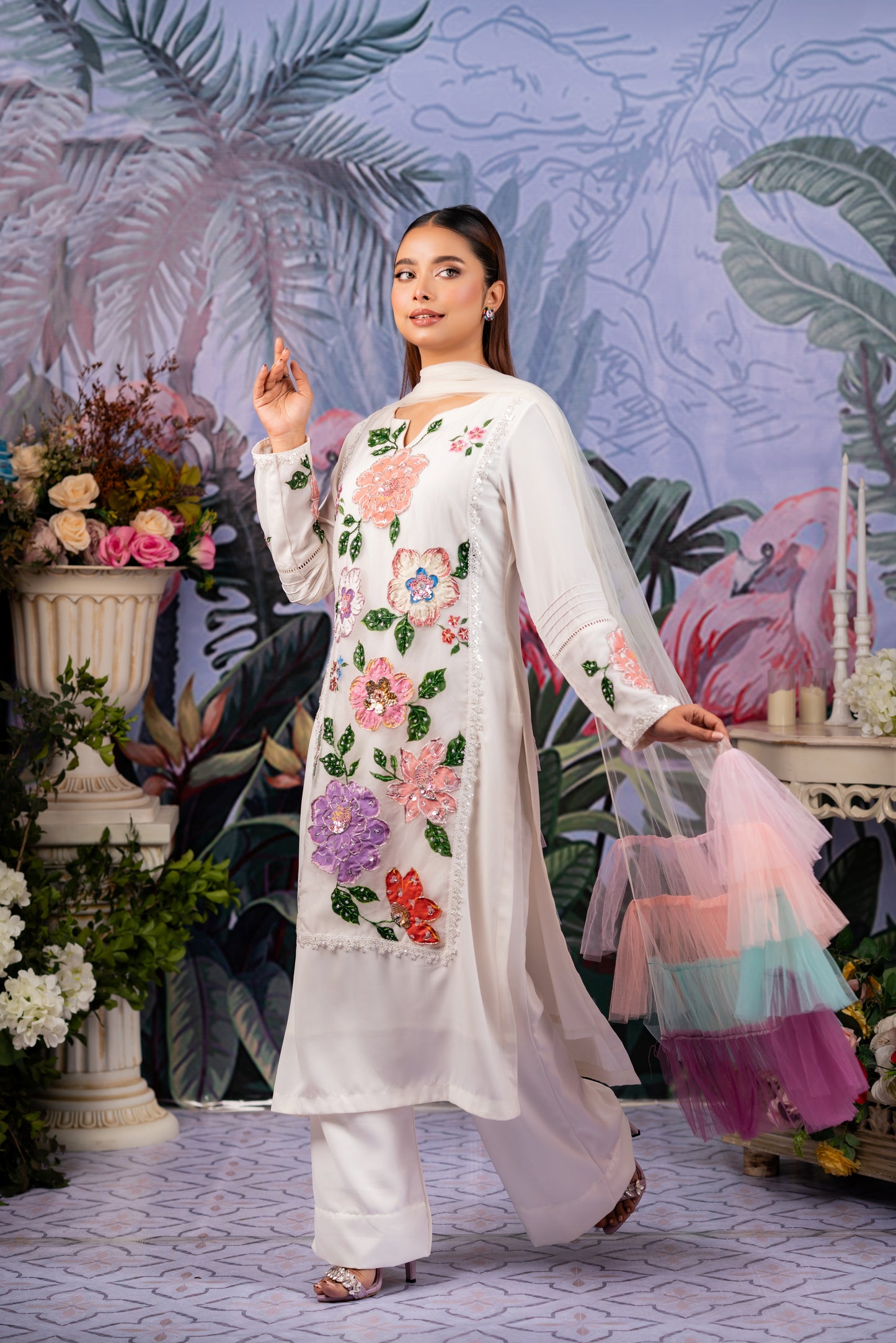 Floral Bloom Handpainted Kameez