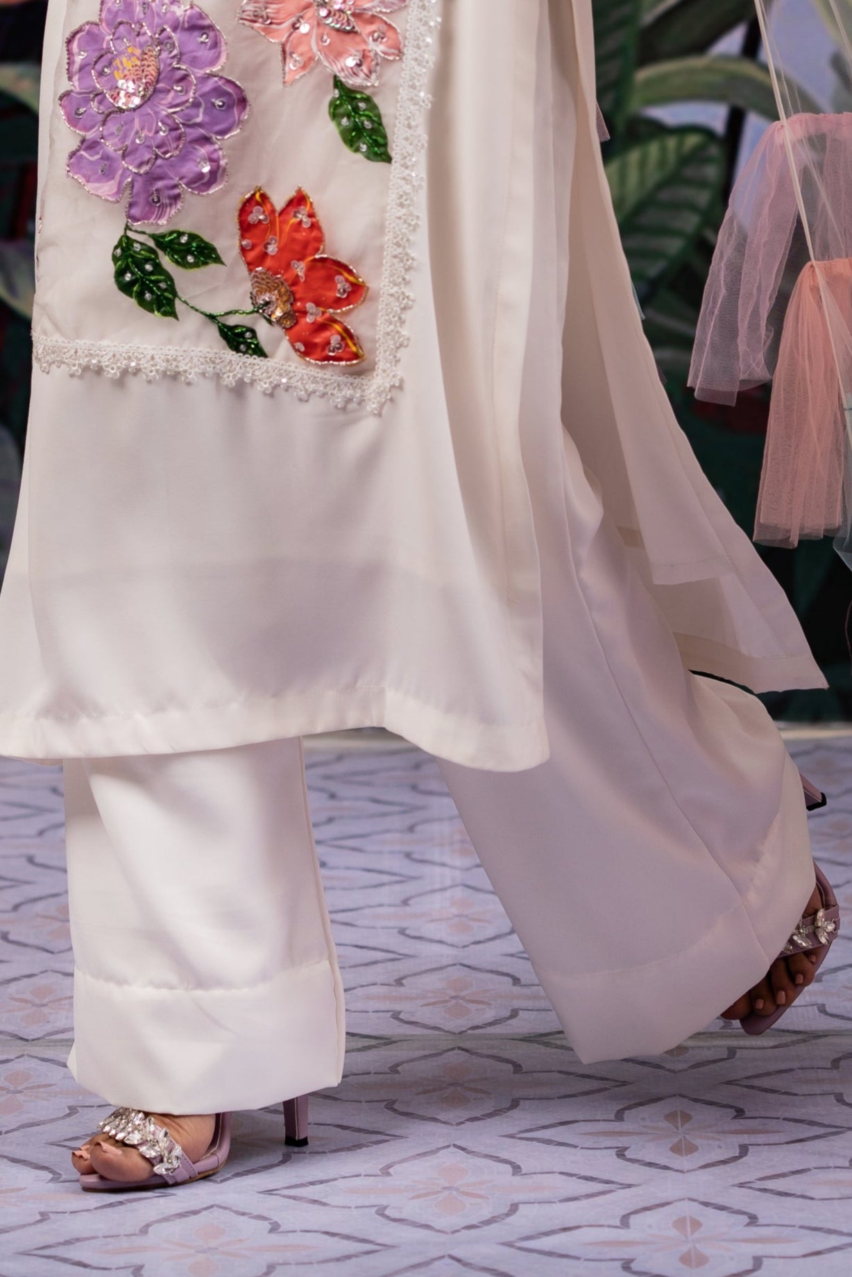 White Embroidered Pant
