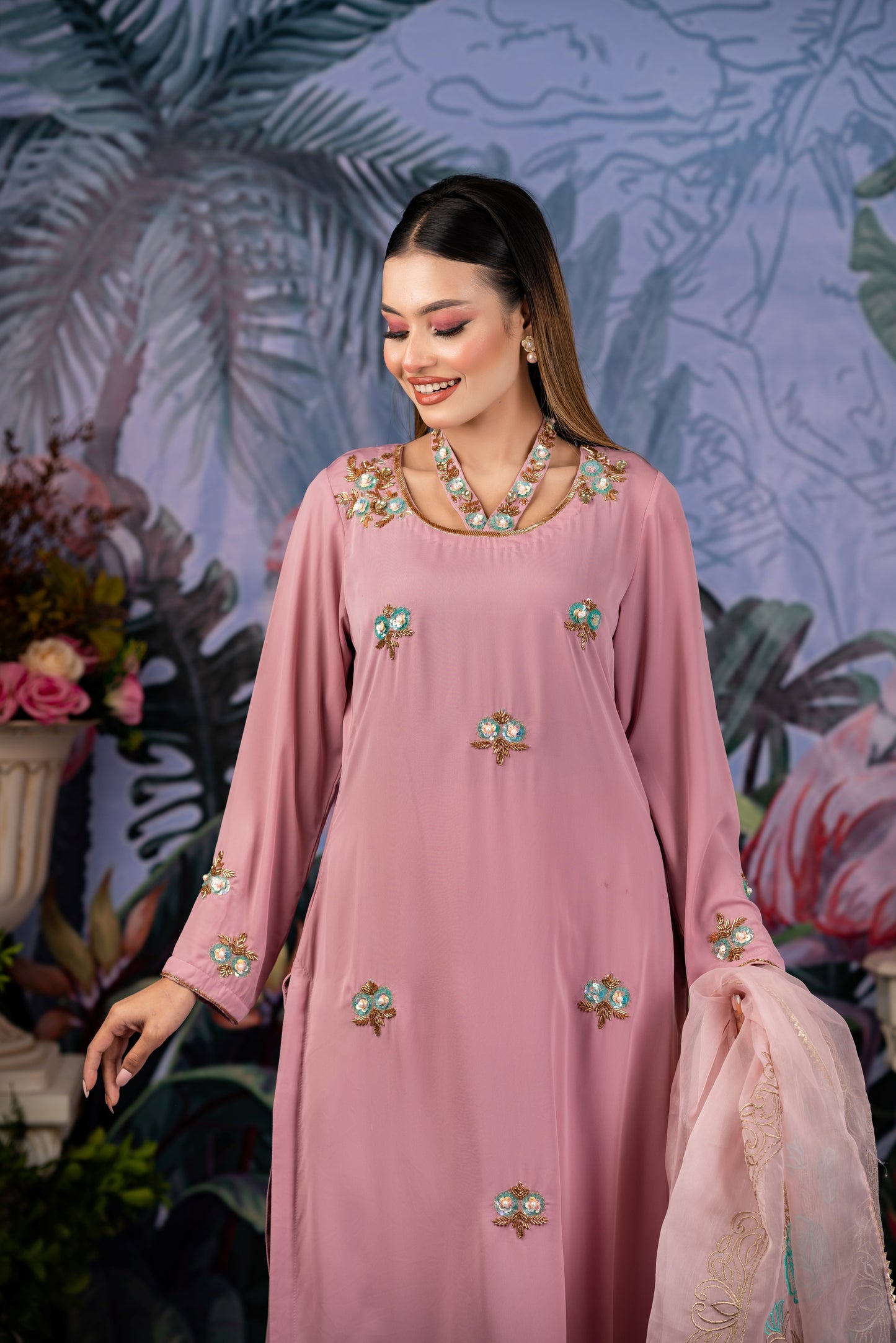 Blush Pink Embellished Shalwar Kameez Set