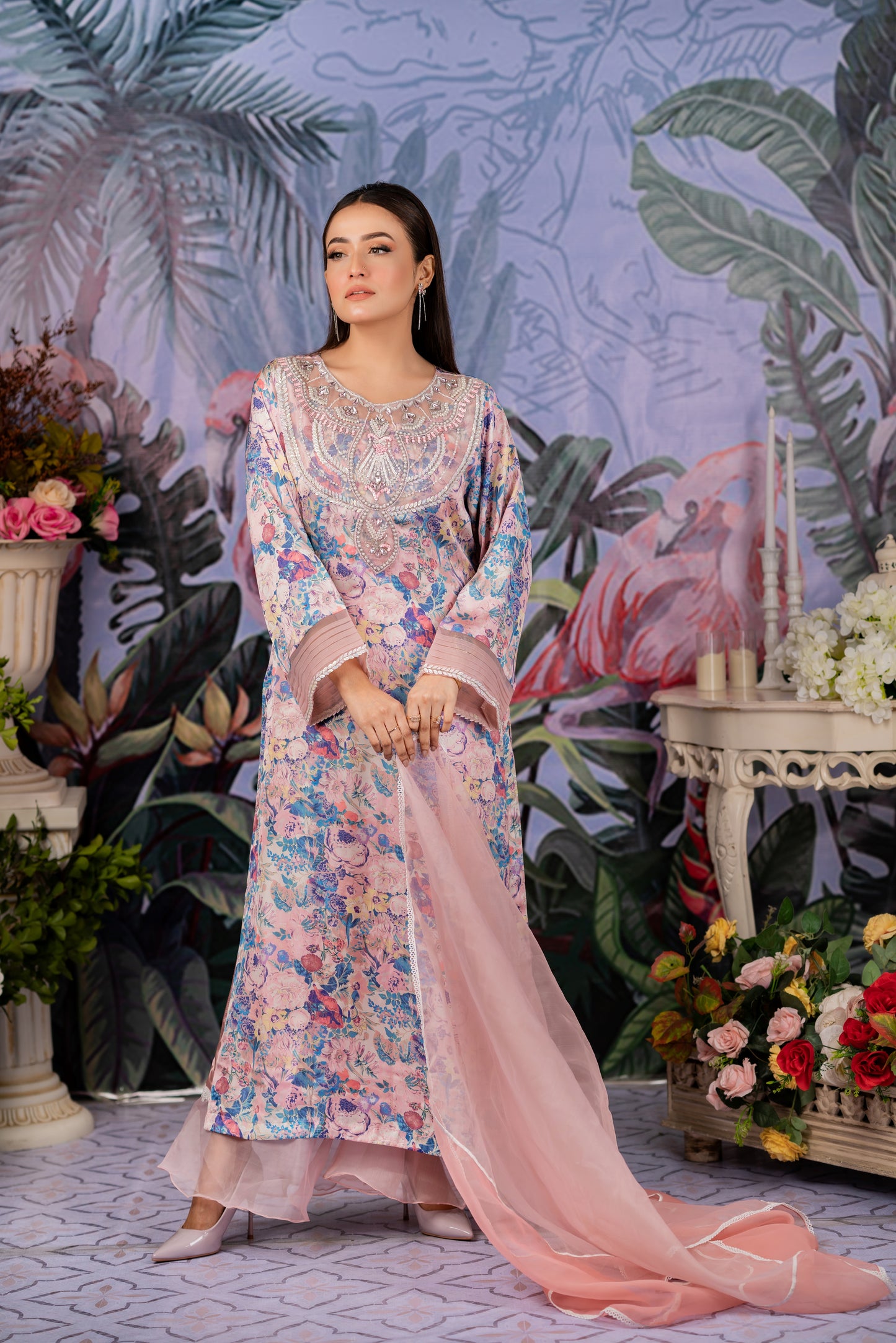 Pastel Floral Embroidered Kameez