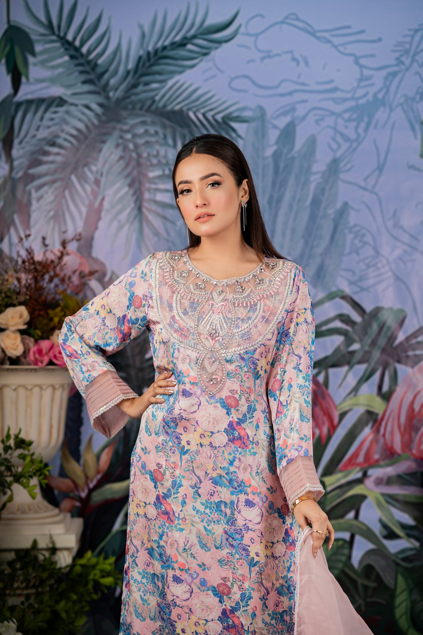 Pastel Floral Embroidered Kameez