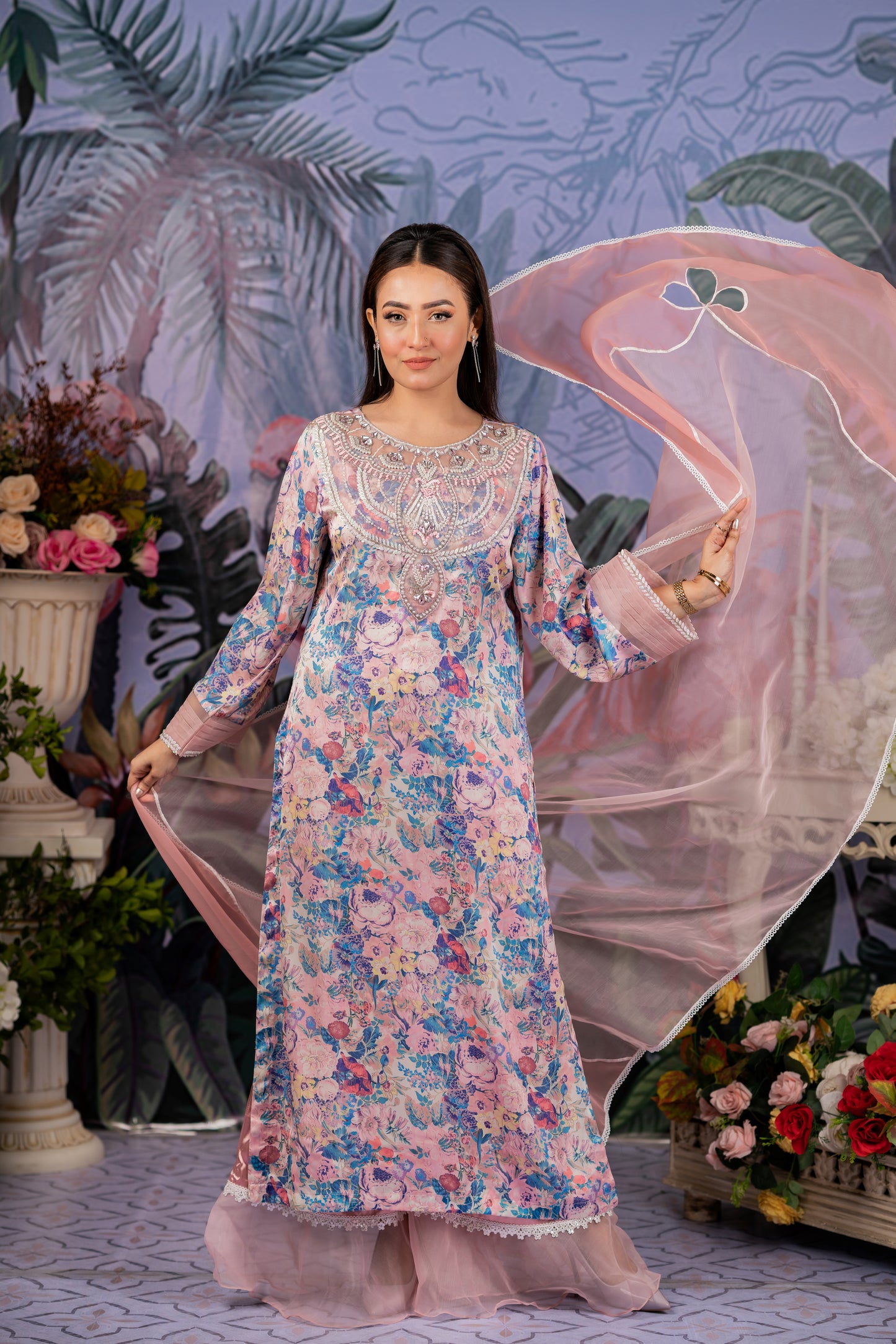 Pastel Floral Embroidered Kameez