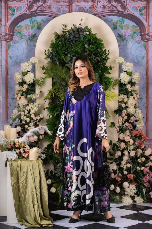 Royal Indigo Floral Long Kameez And Pant