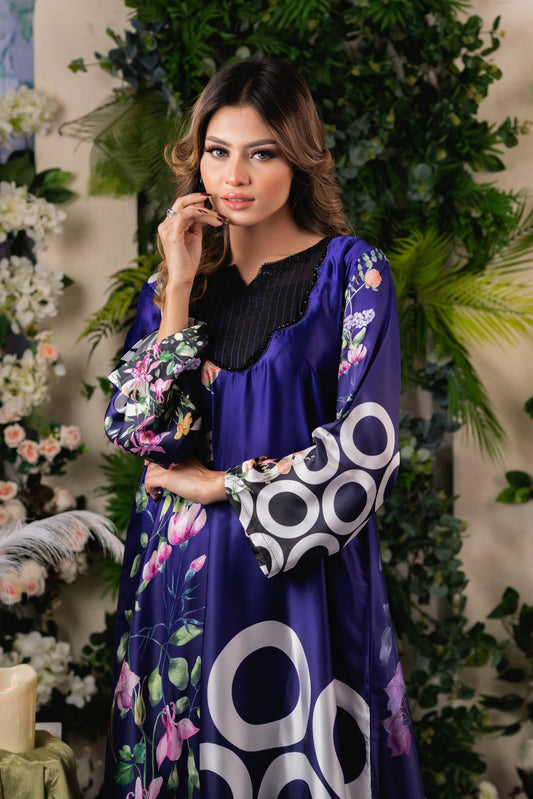 Royal Indigo Floral Long Kameez And Pant