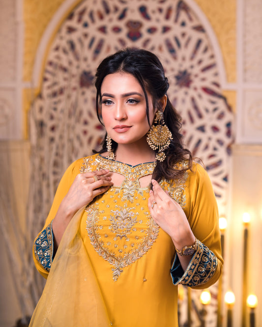 Mustard Embroidered Kurti