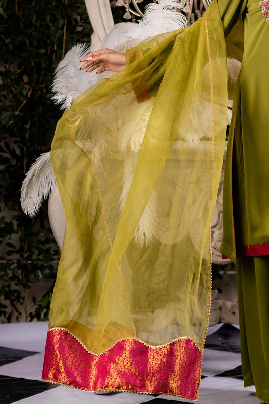 Sheer Lime Gold Dupatta