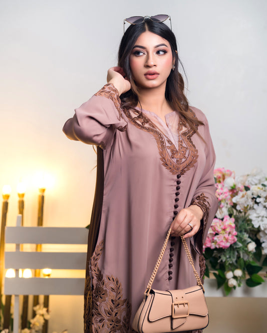 Chic Dusty Nude Embroidered Kurti Set