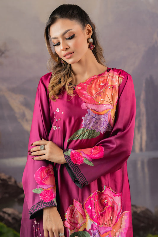 Crimson Rose Luxe Long Kameez And Pant