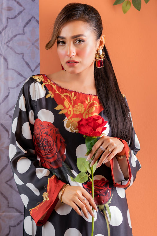 Polka Rose Long Kameez And Pant