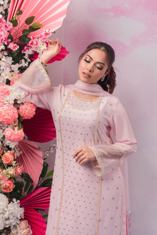 Baby Pink Stone Studded Kameez & Dupatta