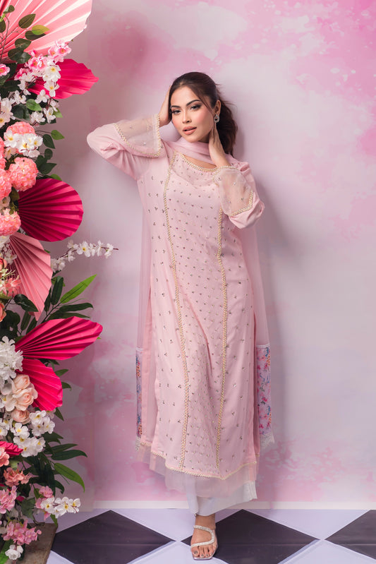 Baby Pink Stone Studded Kameez & Dupatta