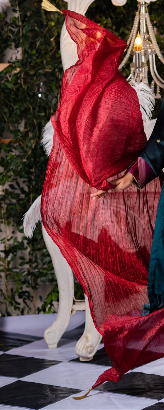 Maroon Pleated Dupatta