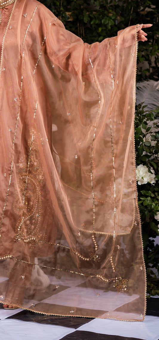 Sheer Peach Embroidered Dupatta