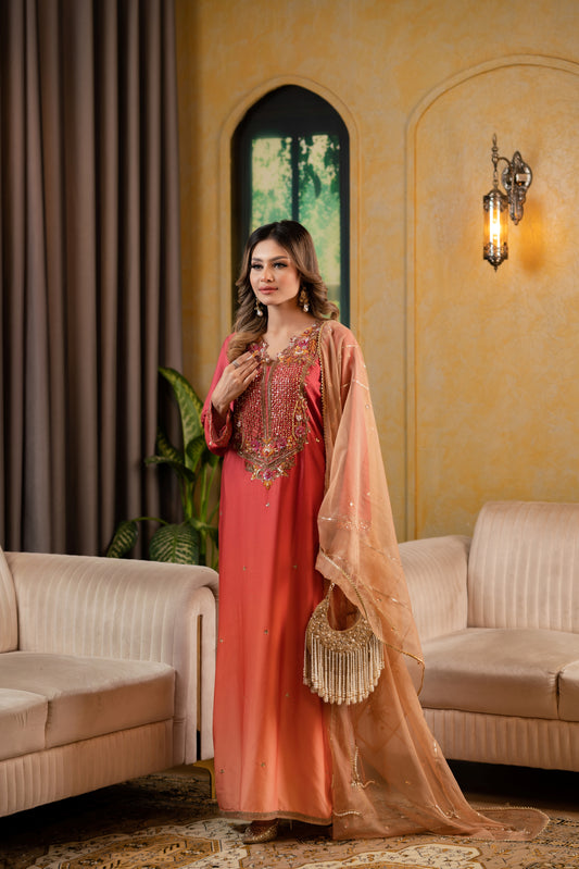 Coral Elegance Embellished Kameez and pant set