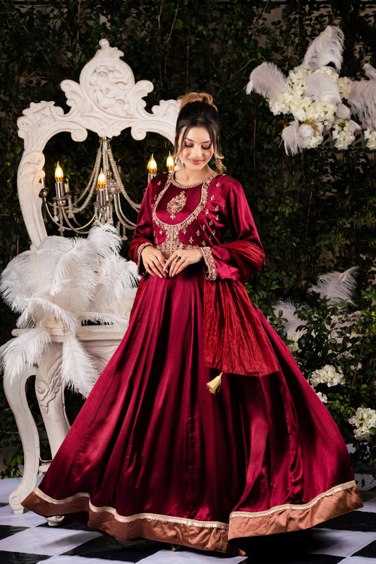Regal Maroon Anarkali Gown