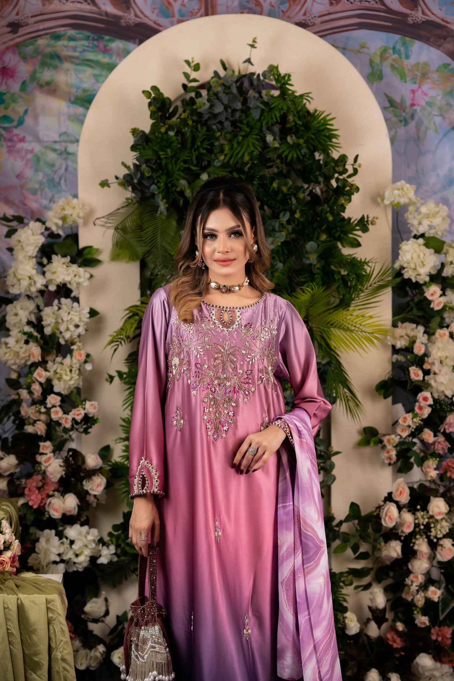 Lavender Ombre Glamour Kameez And Pant Set