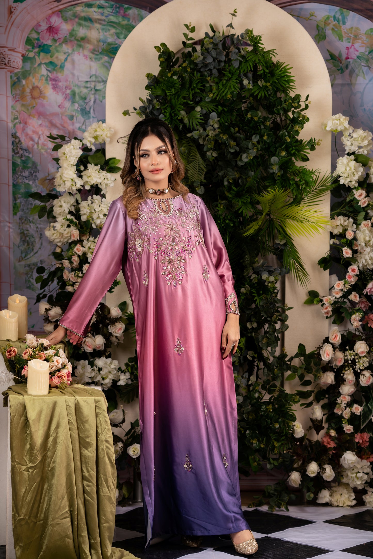 Lavender Ombre Glamour Kameez And Pant Set