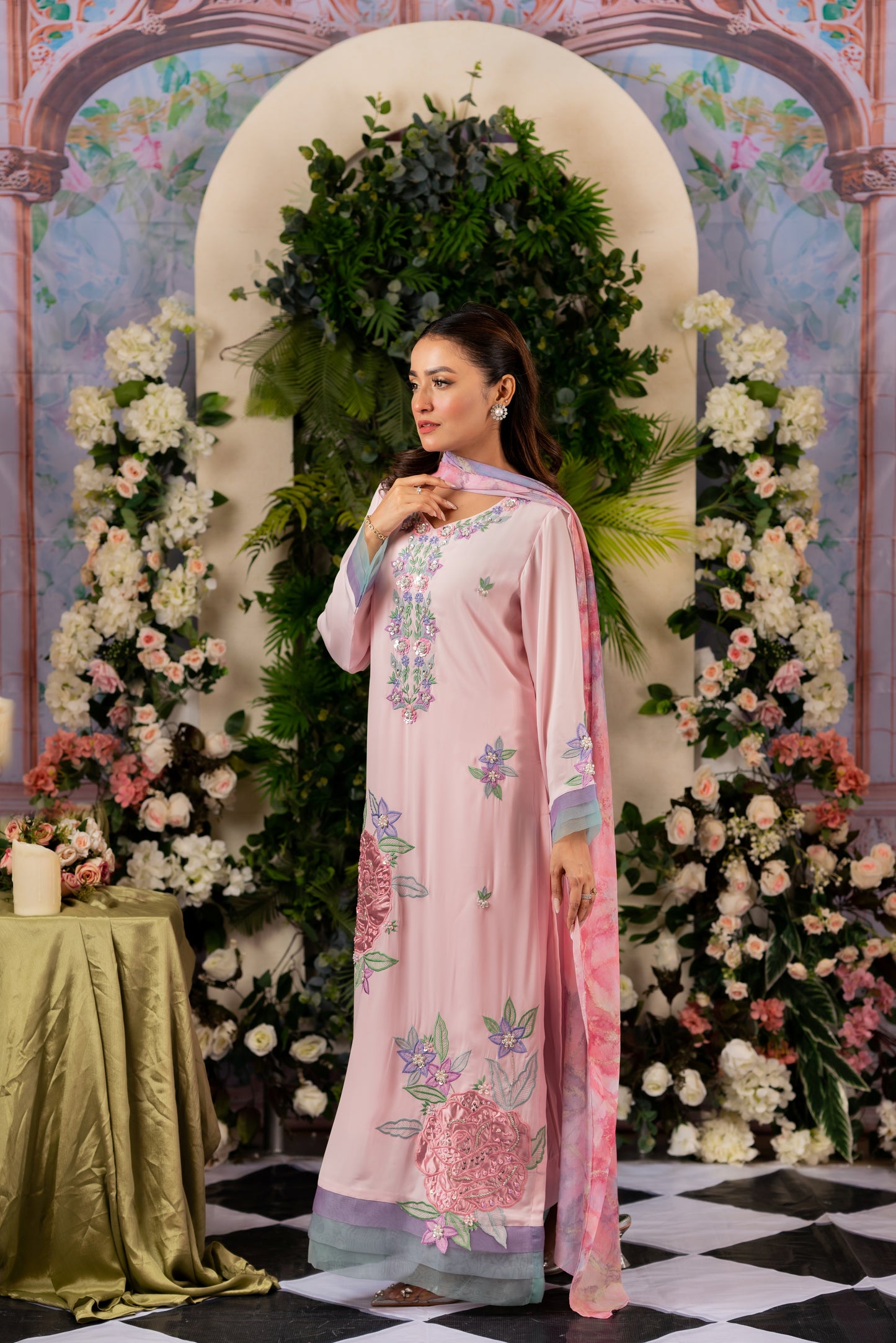 Blush Pink Floral Elegance Three -Piece Set