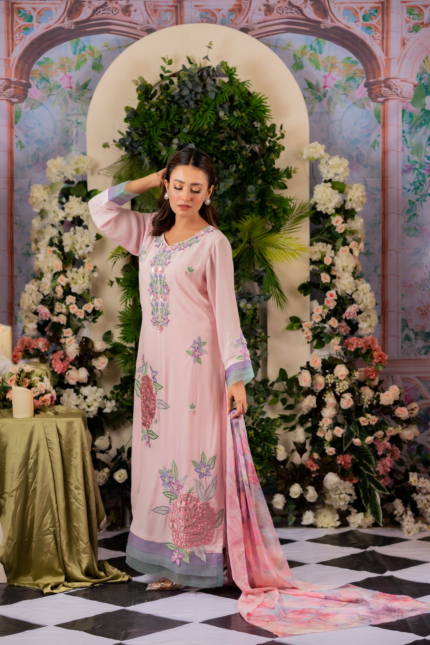 Blush Pink Floral Elegance Three -Piece Set