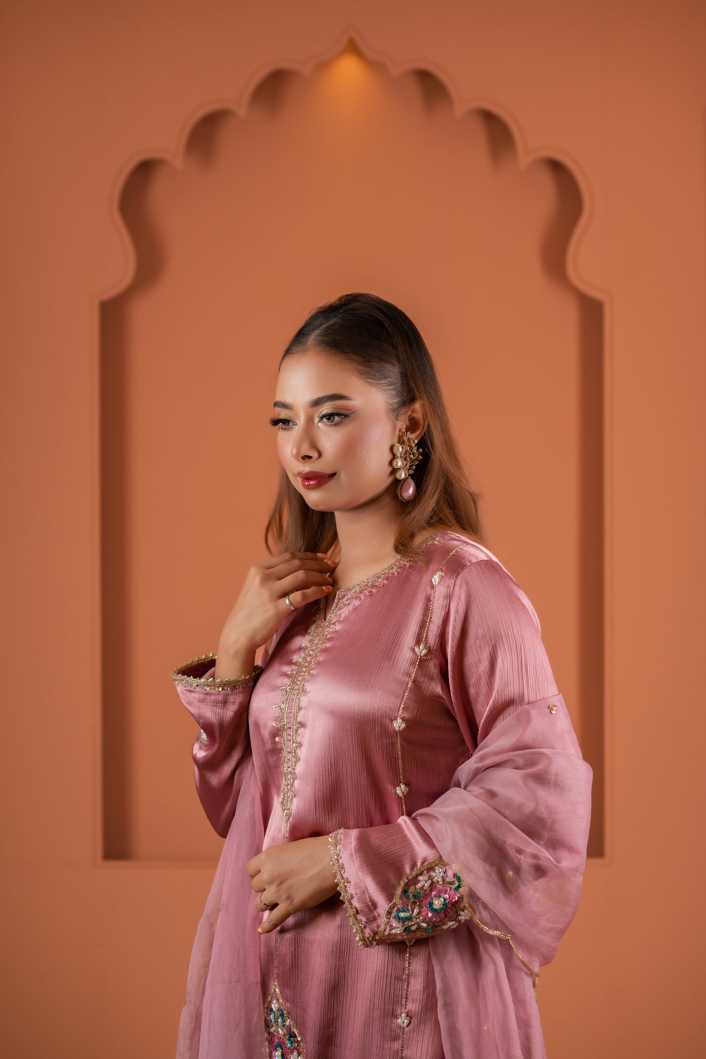 Rose Glow Embellished Silk Kameez And Pant